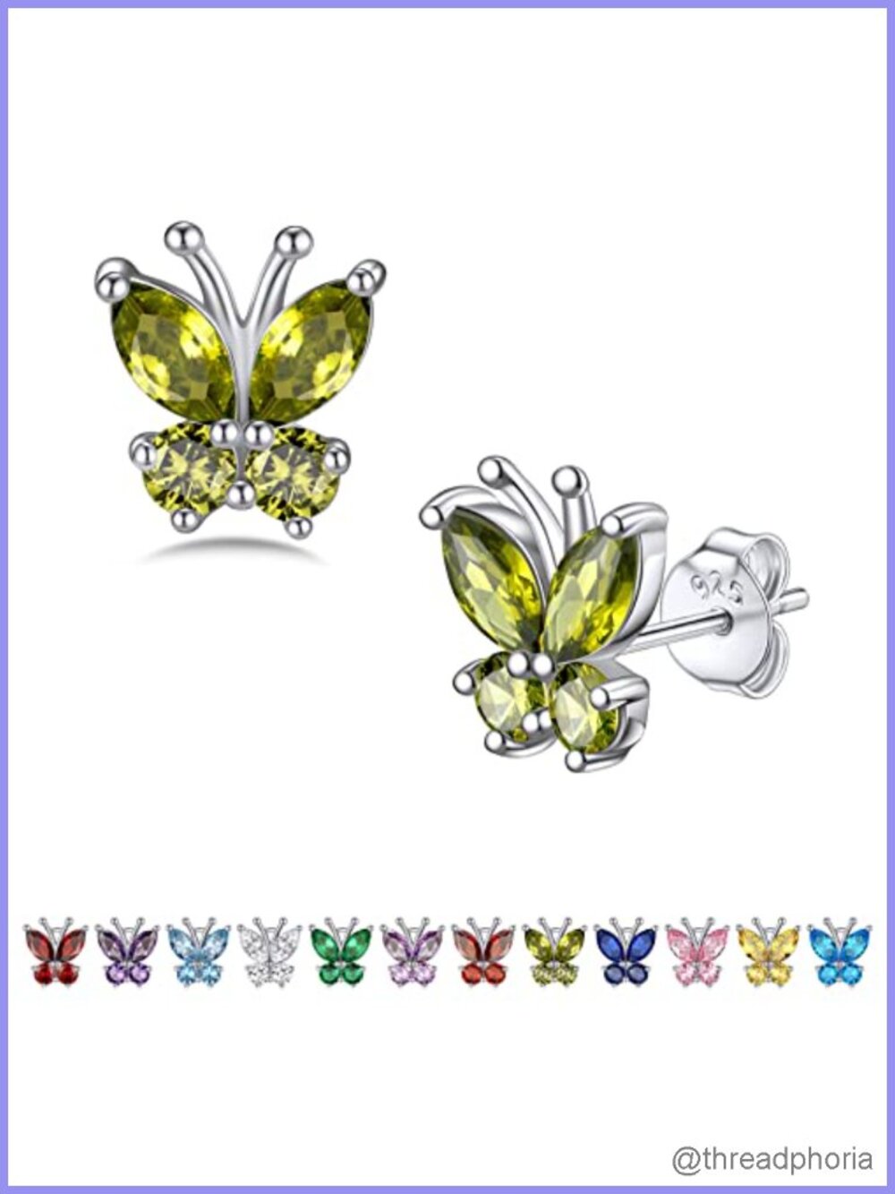 Sterling Silver Butterfly Earrings, Hypoallergenic Studs, Birthstone Jewelry
